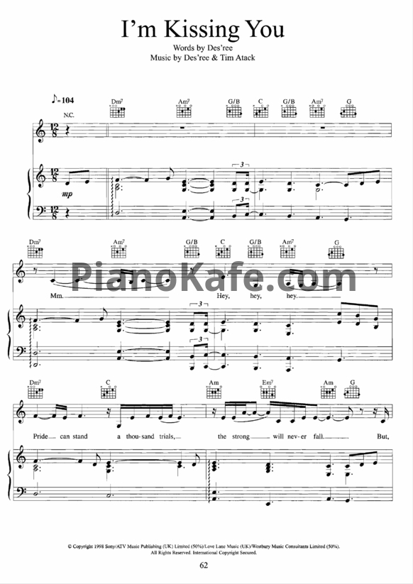 Ноты Des’ree - I'm kissing you - PianoKafe.com