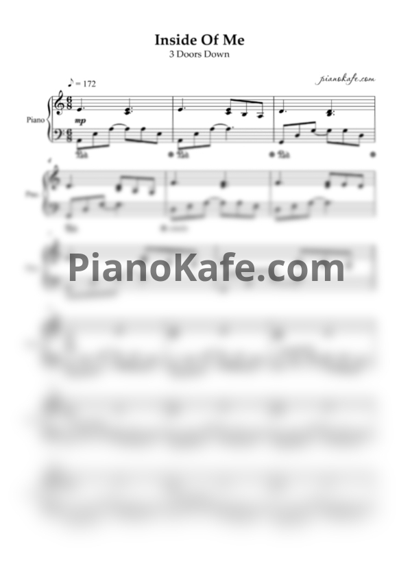 Ноты 3 doors down - Inside of me (Аккомпанемент) - PianoKafe.com
