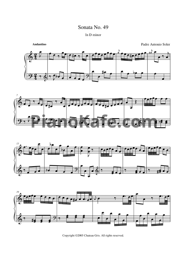 Ноты Antonio Soler - Sonata No. 49 in D minor - PianoKafe.com