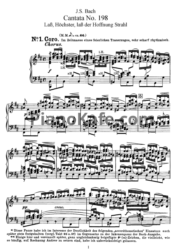 Ноты И. Бах - Кантата №198 "Lab, Hochster, lab der Hoffnung, Strahl" (BWV 198) - PianoKafe.com