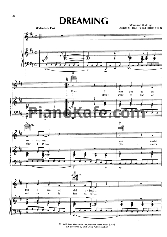 Ноты Blondie - Dreaming - PianoKafe.com