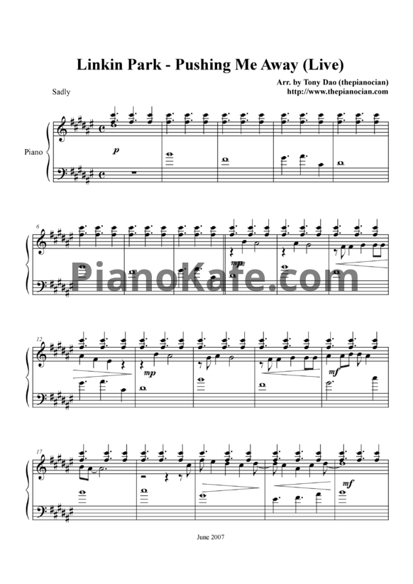 Ноты Linkin Park - Pushing me away - PianoKafe.com