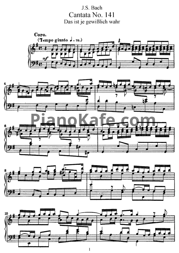 Ноты И. Бах - Кантата №141 "Das ist je gewiblich wahr" (BWV 141) - PianoKafe.com