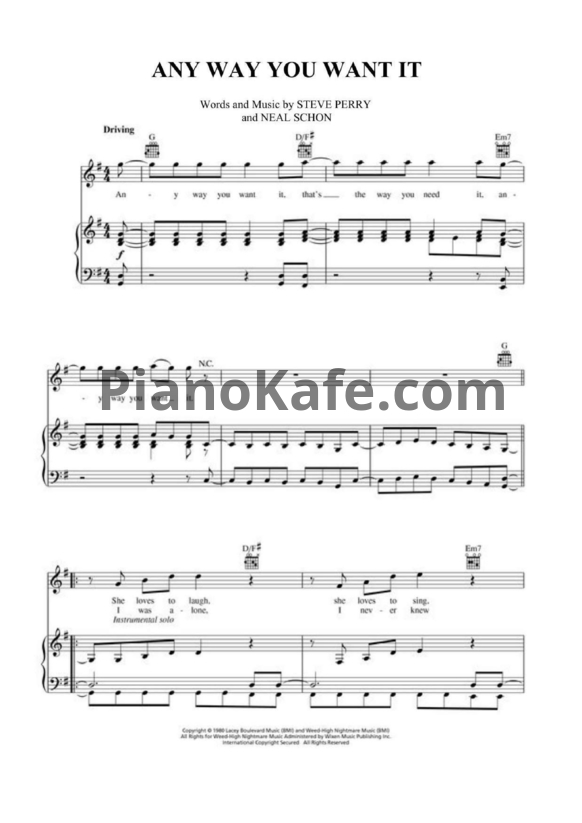 Ноты Journey - Any way you want it - PianoKafe.com