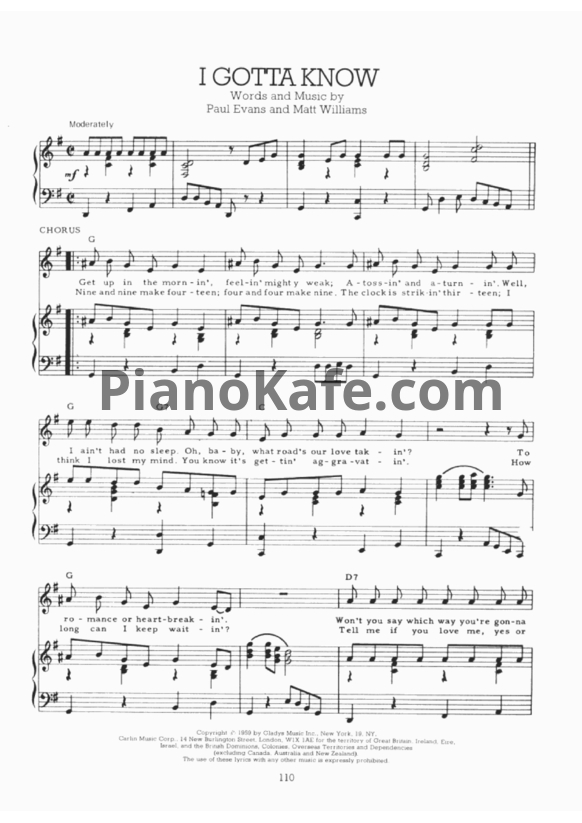 Ноты Elvis Presley - I gotta know - PianoKafe.com