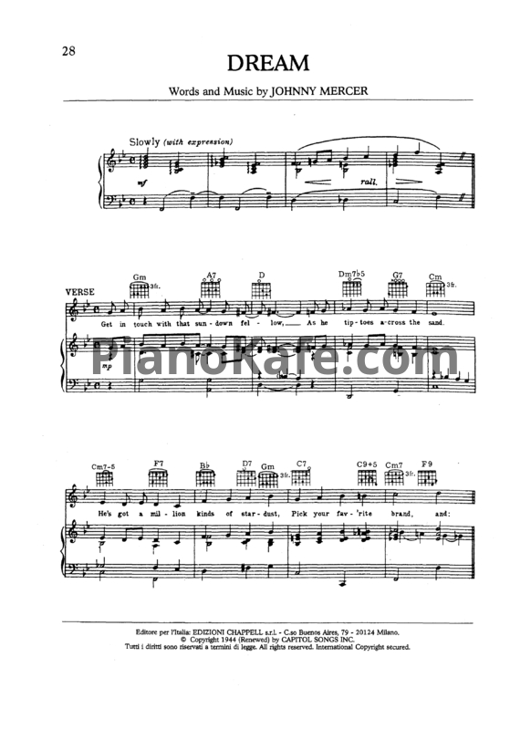 Ноты Frank Sinatra - Dream - PianoKafe.com