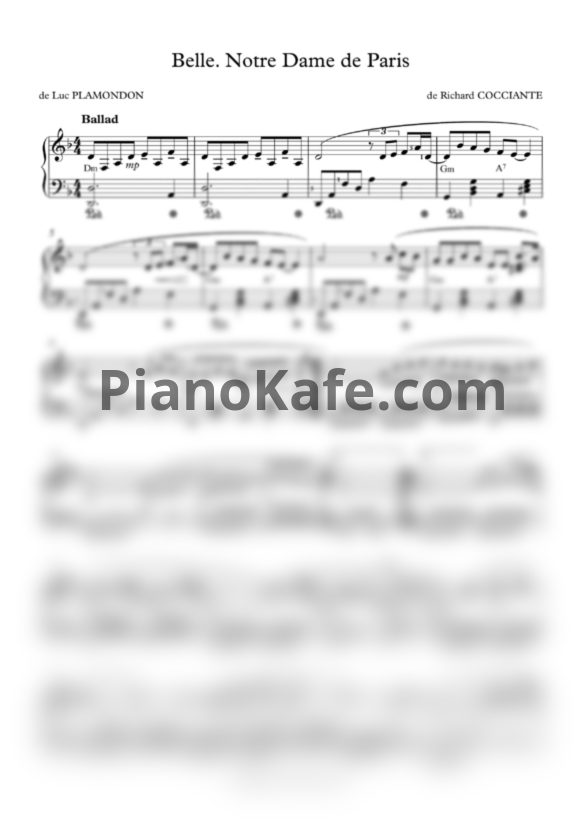 Ноты Riccardo Cocciante - Belle (Версия 4) - PianoKafe.com