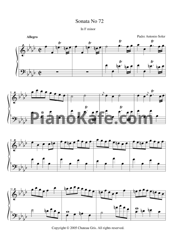 Ноты Antonio Soler - Sonata No. 72 in F minor - PianoKafe.com