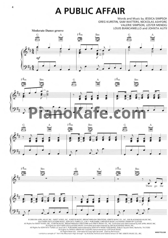 Ноты Jessica Simpson - A public affair (Книга нот) - PianoKafe.com