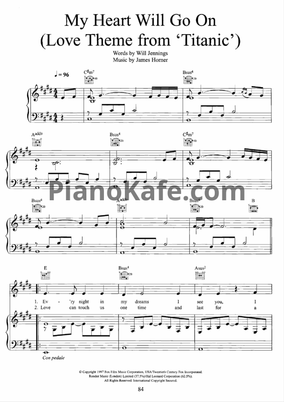 Ноты Celine Dion - My heart will go on (Версия 3) - PianoKafe.com
