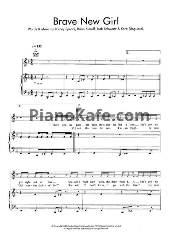 Ноты Britney Spears - Brave new girl - PianoKafe.com
