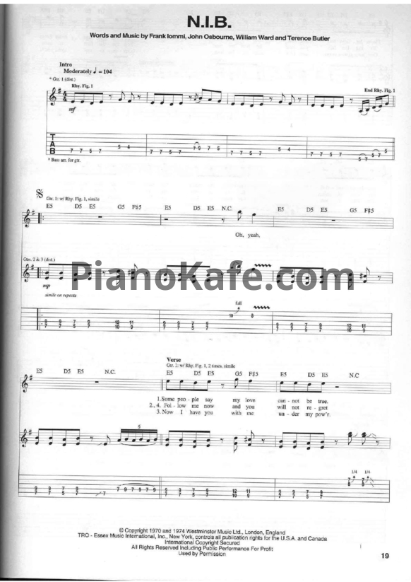 Ноты Black Sabbath - N.I.B. (Guitar tabs & Voice) - PianoKafe.com