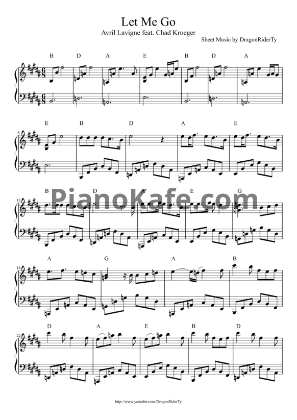 Ноты Avril Lavigne feat. Chad Kroeger - Let me go - PianoKafe.com