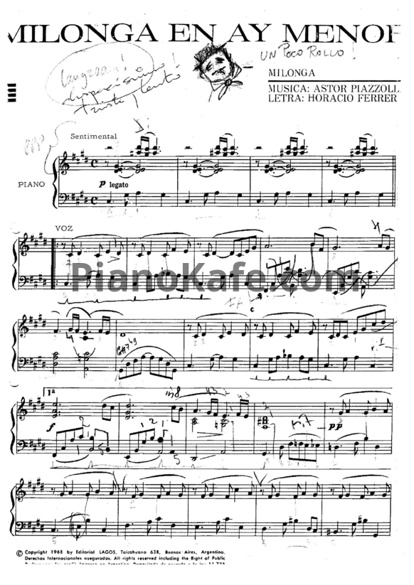 Ноты Astor Piazzolla - Milonga en ay menor - PianoKafe.com