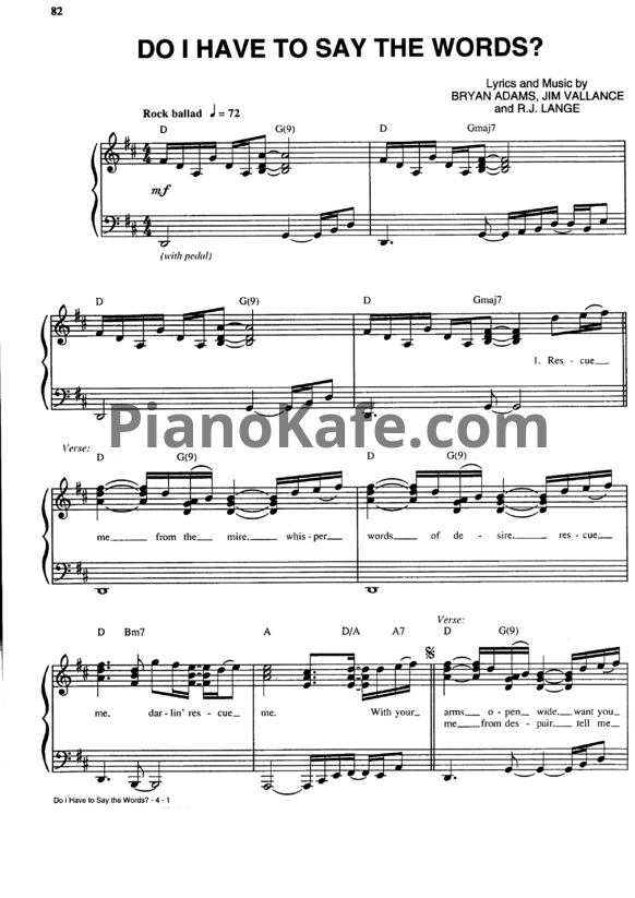 Ноты Bryan Adams - Do I have to say the words (Piano solo) - PianoKafe.com