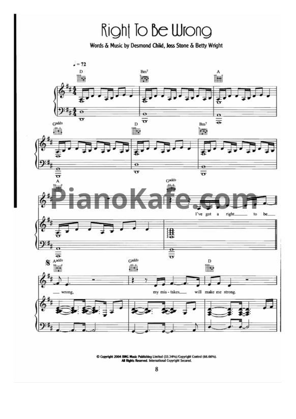 Ноты Joss Stone - Right to be wrong - PianoKafe.com
