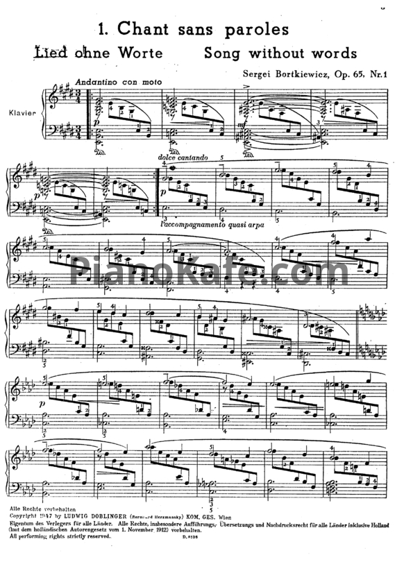 Ноты С. Борткевич - 4 пьесы для фортепиано (Op. 65) - PianoKafe.com