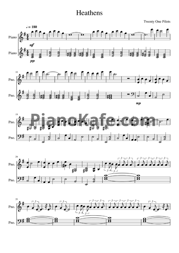 Ноты Twenty one pilots - Heathens - PianoKafe.com