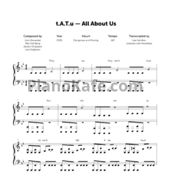 Ноты T.A.T.U. - All about us (Piano cover) - предпросмотр