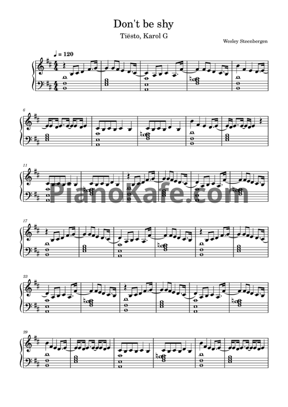 Ноты Tiesto & Karol G - Don't be shy - PianoKafe.com