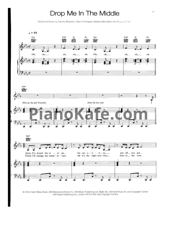 Ноты Natasha Bedingfield - Drop me in the middle - PianoKafe.com