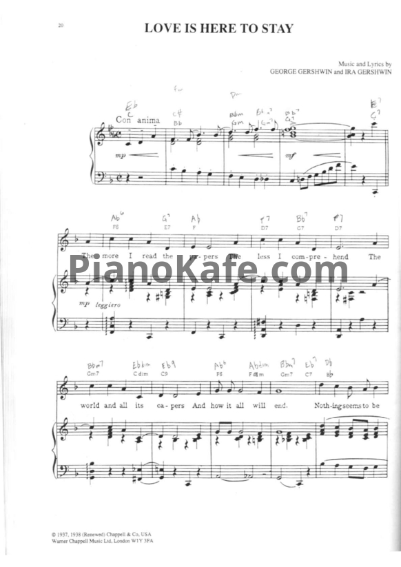 Ноты George Gershwin - Love is here to stay - PianoKafe.com