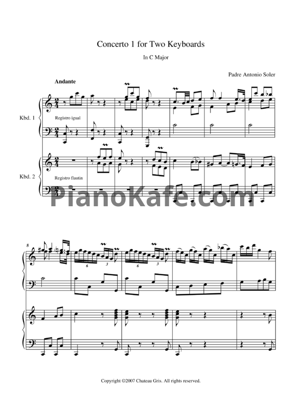 Ноты Antonio Soler - Concerto 1 in C (для 2 фортепиано) - PianoKafe.com