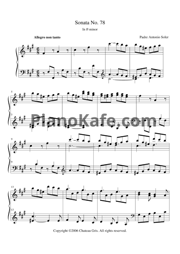 Ноты Antonio Soler - Sonata No. 78 in F# minor - PianoKafe.com