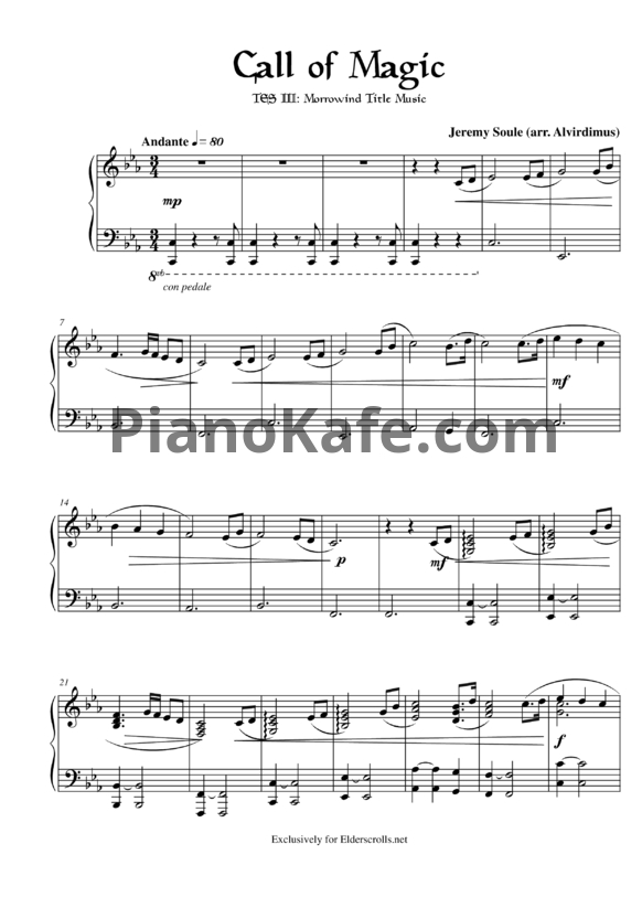 Ноты Jeremy Soule - Call of magic - PianoKafe.com