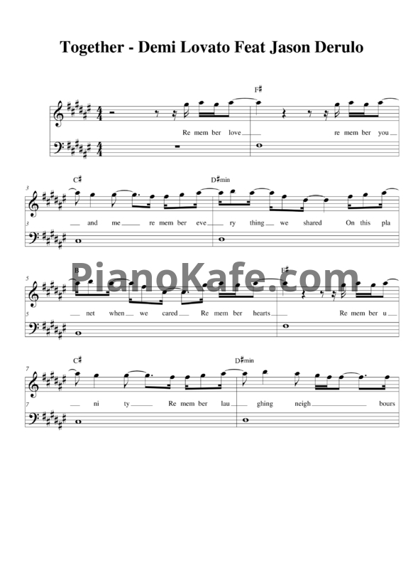 Ноты Demi Lovato - Together - PianoKafe.com