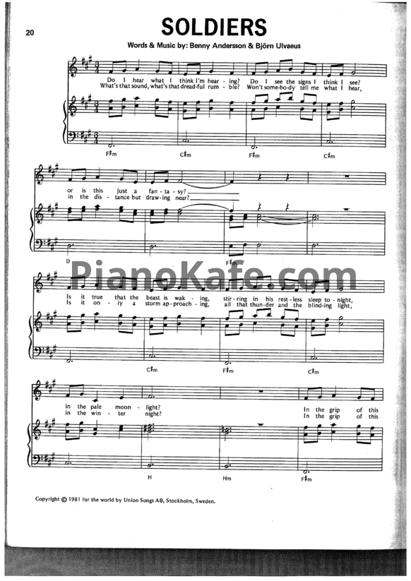Ноты ABBA - Soldiers - PianoKafe.com
