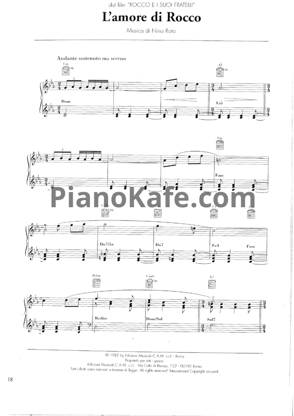 Ноты Nino Rota - L'amore di Rocco - PianoKafe.com