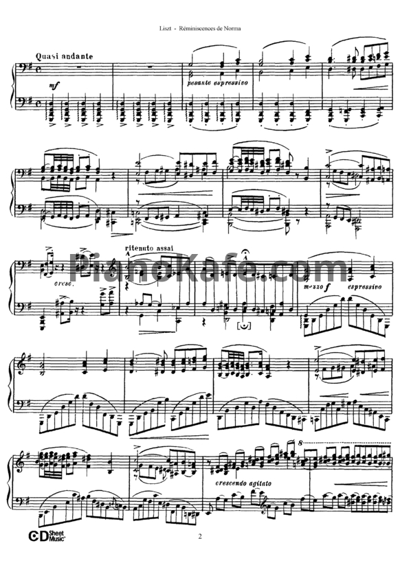 Ноты Ф. Лист - Воспоминания об опере `Пуритане` (S.390a) - PianoKafe.com