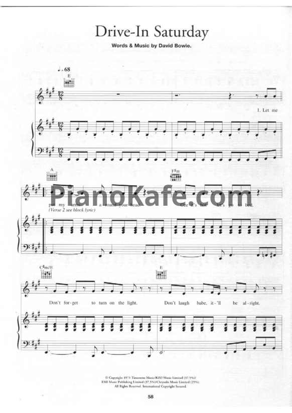 Ноты David Bowie - Drive-in saturday - PianoKafe.com