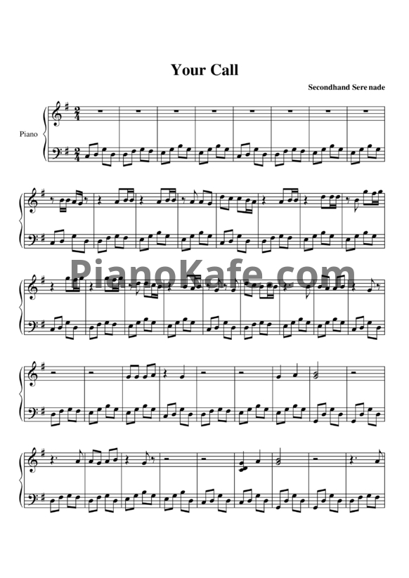 Ноты Secondhand Serenade - Your call - PianoKafe.com