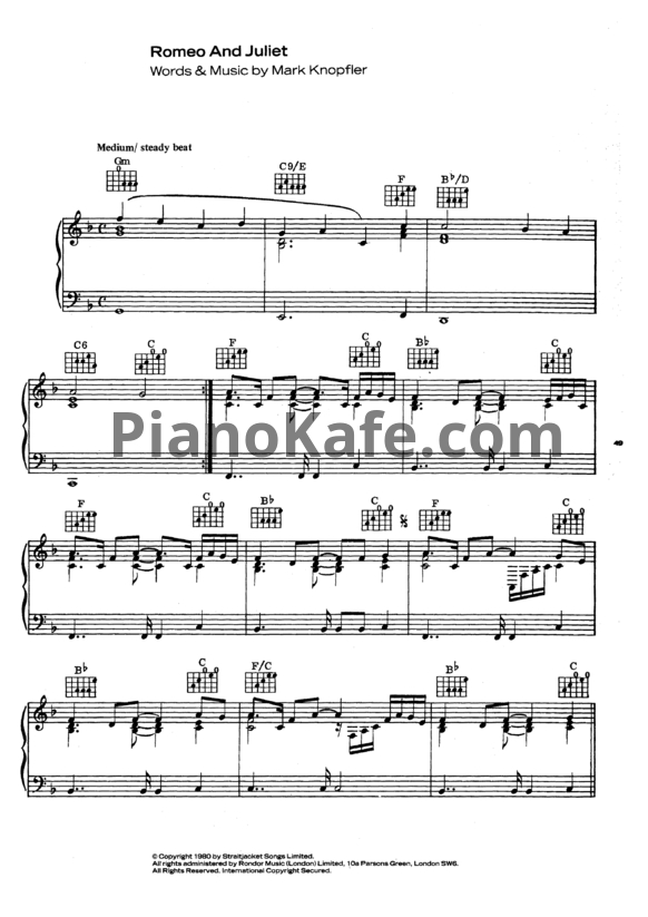 Ноты Dire Straits - Romeo and Juliet - PianoKafe.com