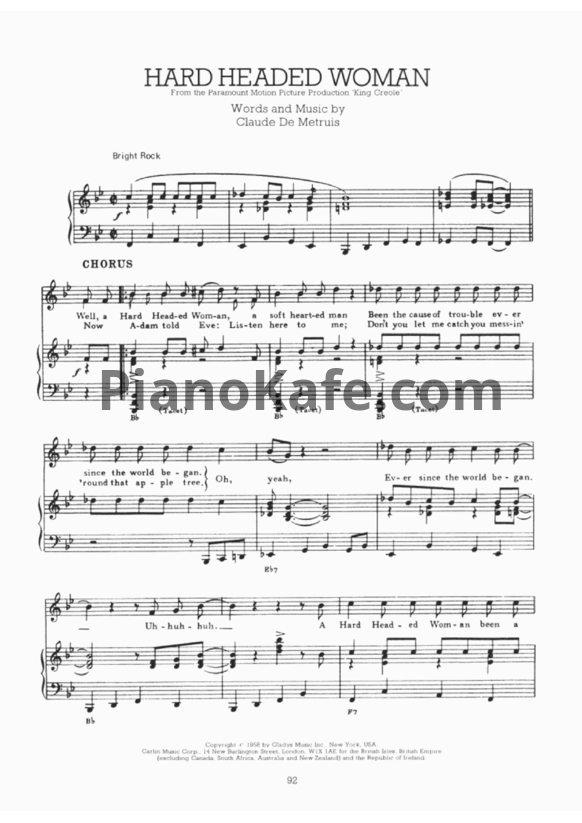Ноты Elvis Presley - Hard headed woman - PianoKafe.com