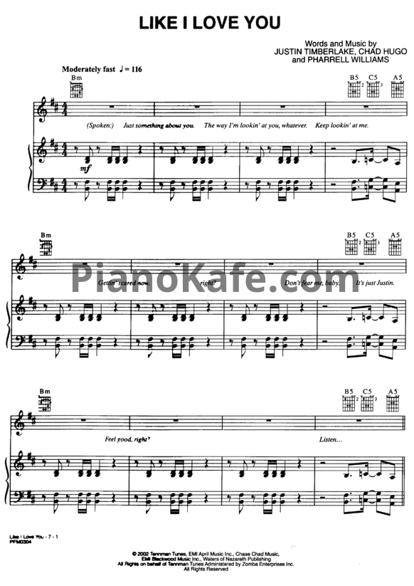 Ноты Justin Timberlake - Like I love you - PianoKafe.com