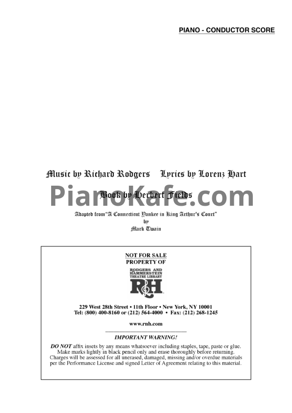 Ноты Richard Rodgers - A connecticut Yankee (Книга нот) - PianoKafe.com