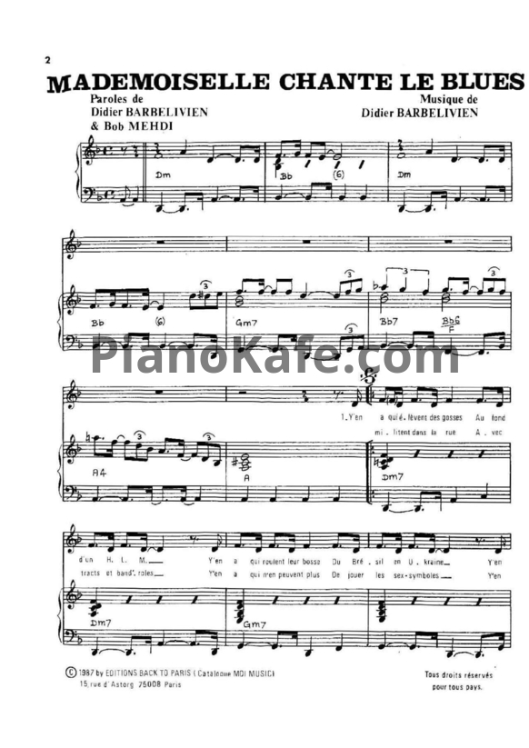 Ноты Patricia Kaas - Mademoiselle chante le blues - PianoKafe.com