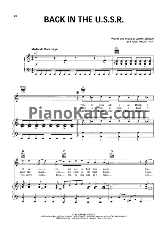 Ноты The Beatles - Back in the U.S.S.R. (Версия 2) - PianoKafe.com