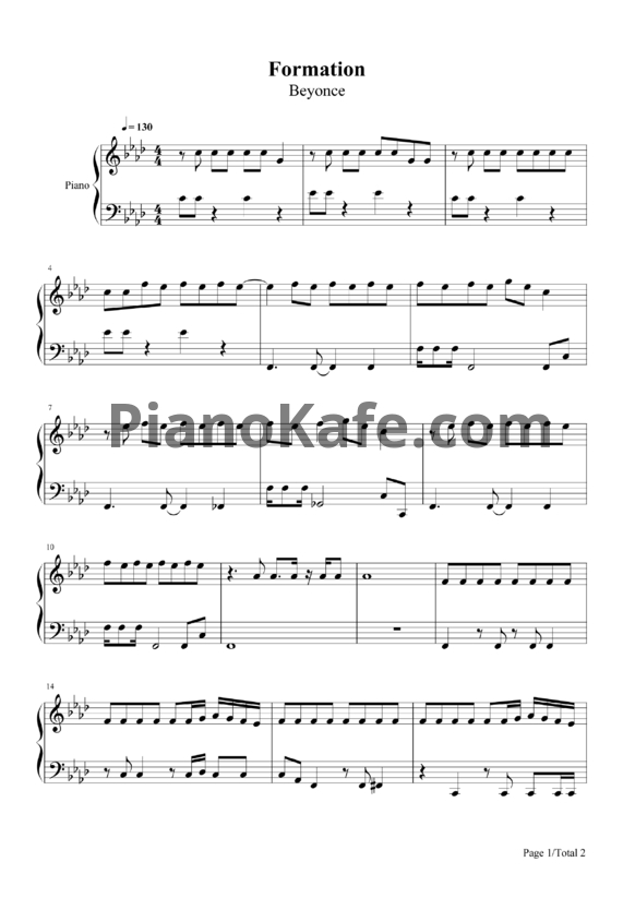 Ноты Beyonce - Formation - PianoKafe.com