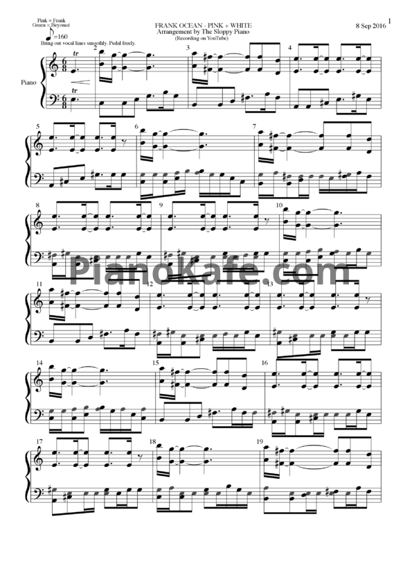 Ноты Frank Ocean - Pink + White - PianoKafe.com
