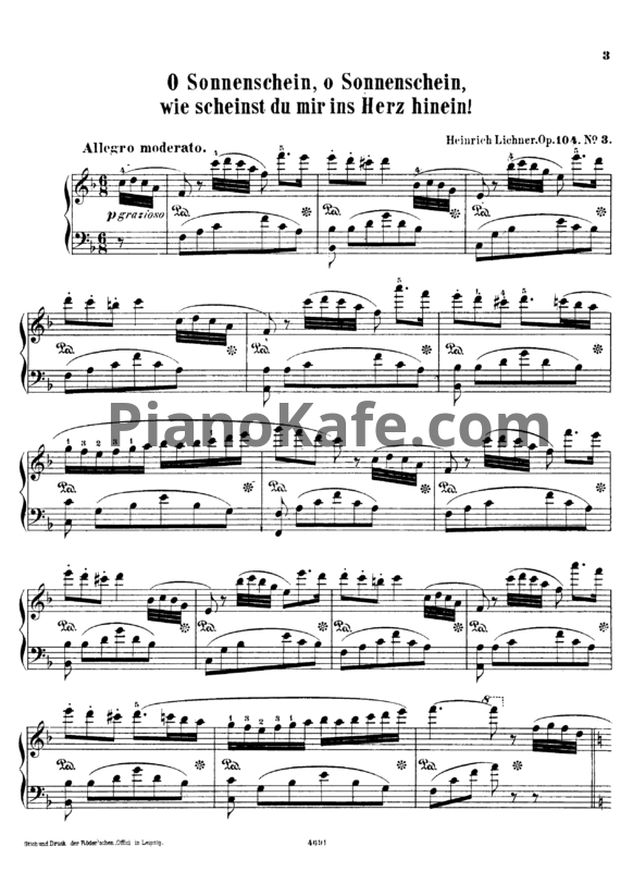 Ноты Генрих Лихнер - O Sonnenschein, O Sonnenschein, wie scheinst du mir ins Herz hinein! (Op. 104 №3) - PianoKafe.com