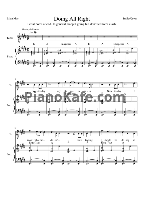 Ноты Queen - Doing all right - PianoKafe.com