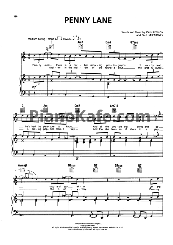 Ноты The Beatles - Penny Lane (Версия 2) - PianoKafe.com