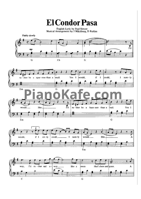 Ноты Paul Simon - El Condor Pasa (Arrangement by J. Milchberg, D. Robles) - PianoKafe.com