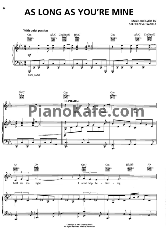 Ноты Stephen Schwartz - As long as you're mine - PianoKafe.com