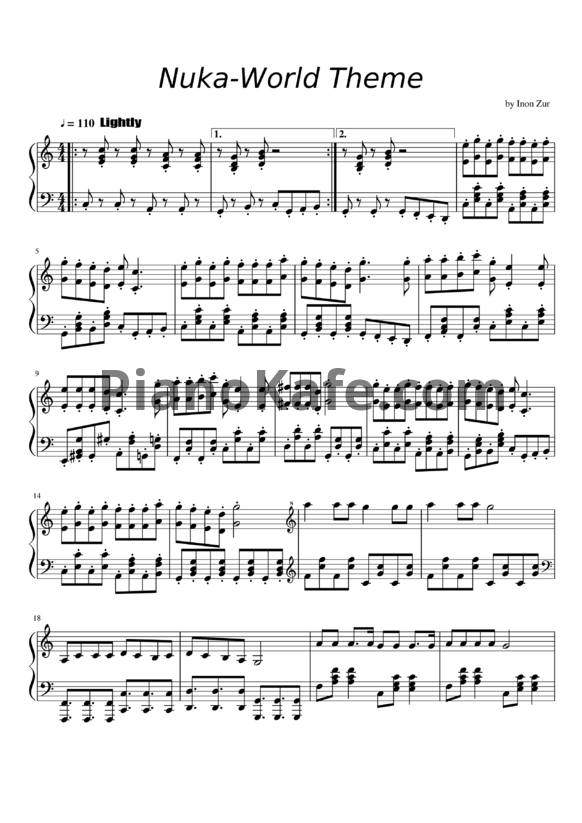Ноты Inon Zur - Nuka-world theme - PianoKafe.com