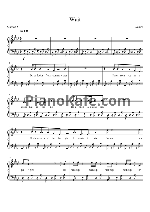 Ноты Maroon 5 - Wait - PianoKafe.com
